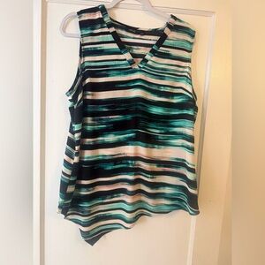 Apt. 9 Sleeveless V-Neck Sharkbite Hem Blouse - Teal & Black Stripe Size Large
